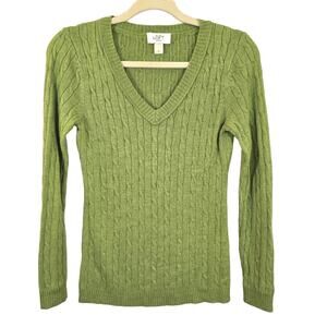 M Ann Taylor Loft Petites Womens Green V Neck Cable Knit Sweater Size SP Office